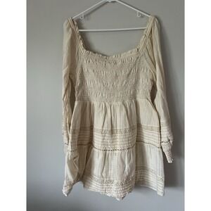 American Eagle Women's Long-sleeve Cream Ivory Babydoll Peasant Dress Size Large